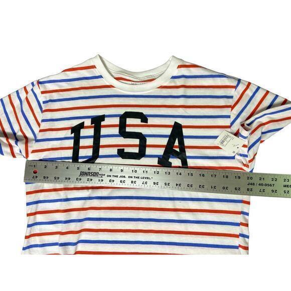 Mighty Fine Striped USA Patriotic Women’s Crop Top Red & Blue Stripes Size Large - Picture 8 of 9